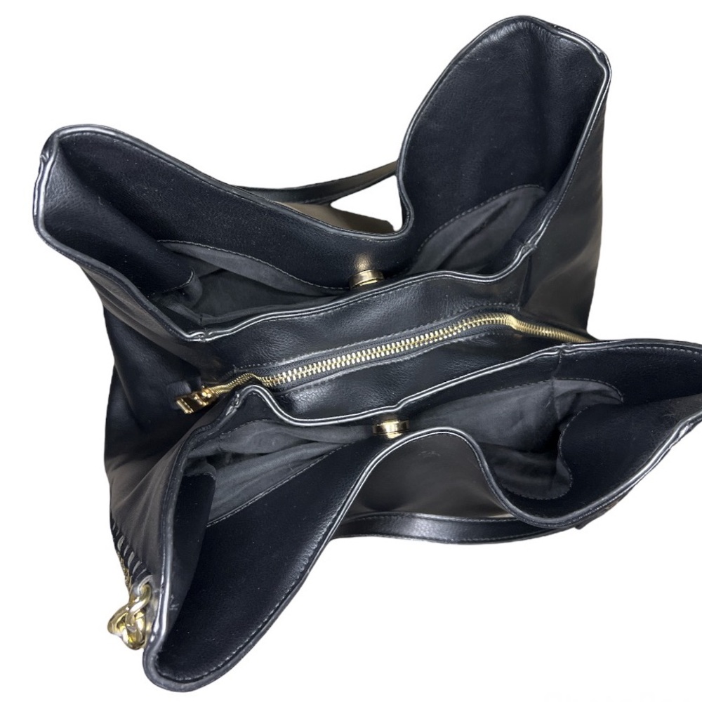 Bebe Colette Tripe entry bag. Gold tone hardware. - Picture 7 of 9